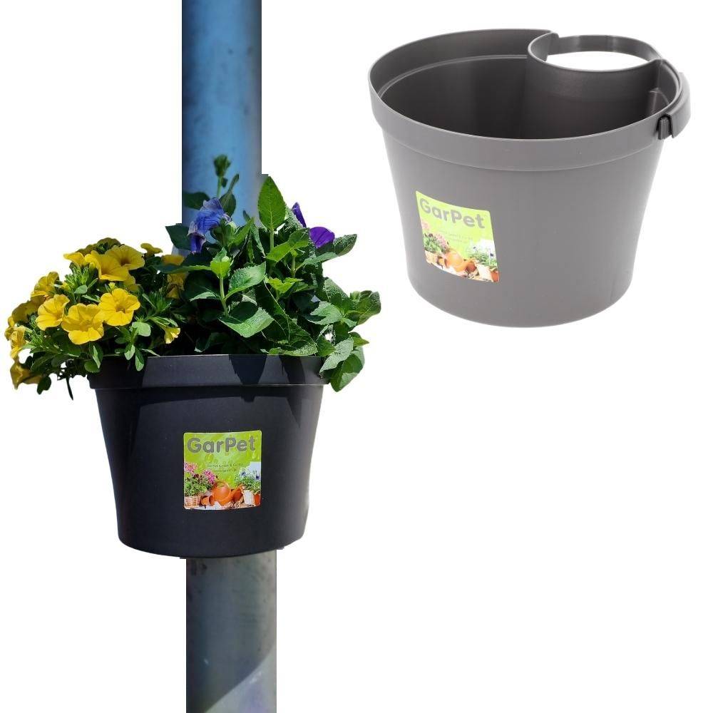 Blumentopf für Regenrohr Regenrinne Fallrohr Säule Pfosten Abflussrohr Hängetopf Pflanztopf Pflanzgefäß Grau