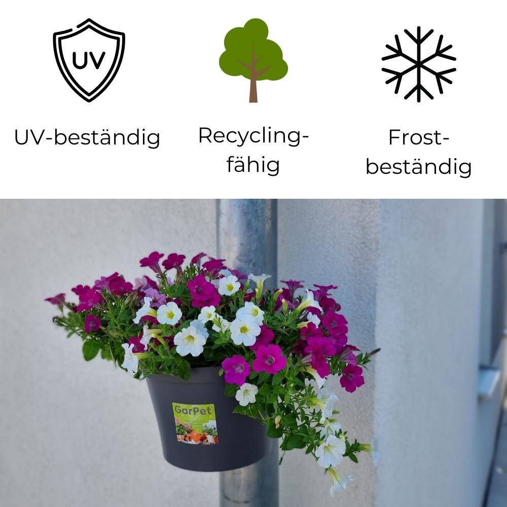 Blumentopf für Regenrohr Regenrinne Fallrohr Säule Pfosten Abflussrohr Hängetopf Pflanztopf Pflanzgefäß Grau