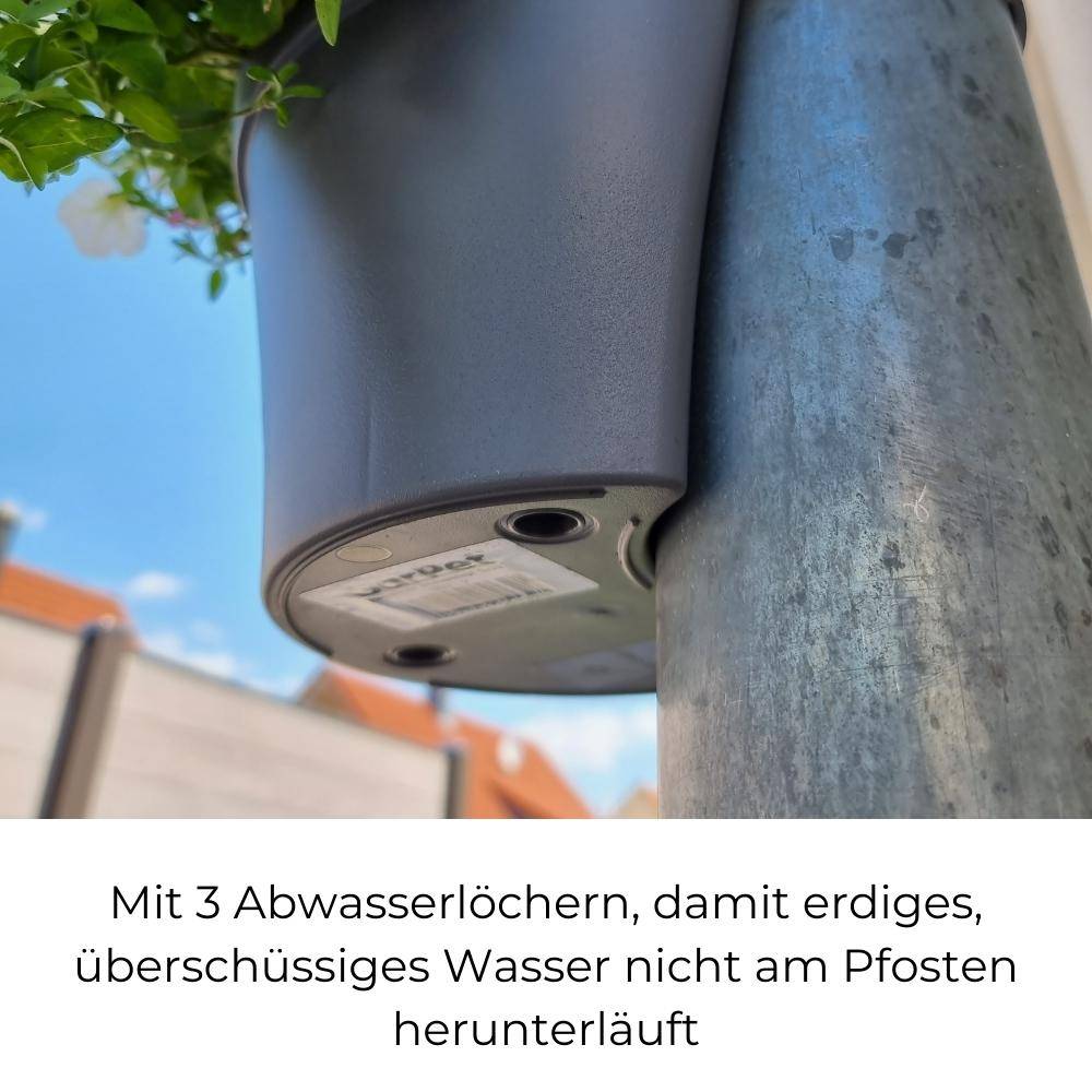 Blumentopf für Regenrohr Regenrinne Fallrohr Säule Pfosten Abflussrohr Hängetopf Pflanztopf Pflanzgefäß Grau