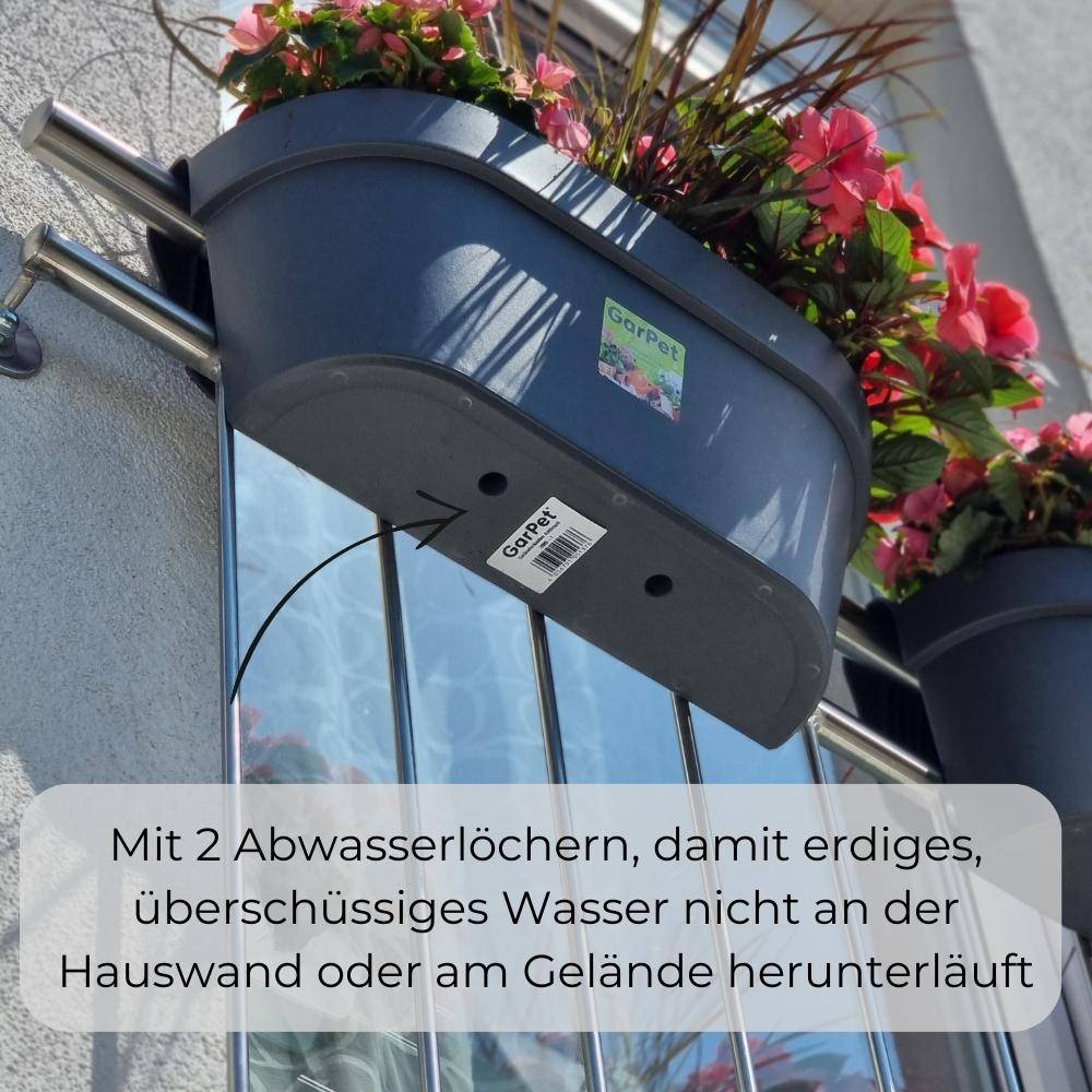 Geländerkasten Balkon mit Wasserspeicher Blumentopf Zaun Blumenkasten Geländer Balkontopf Balkonkasten Anthrazit