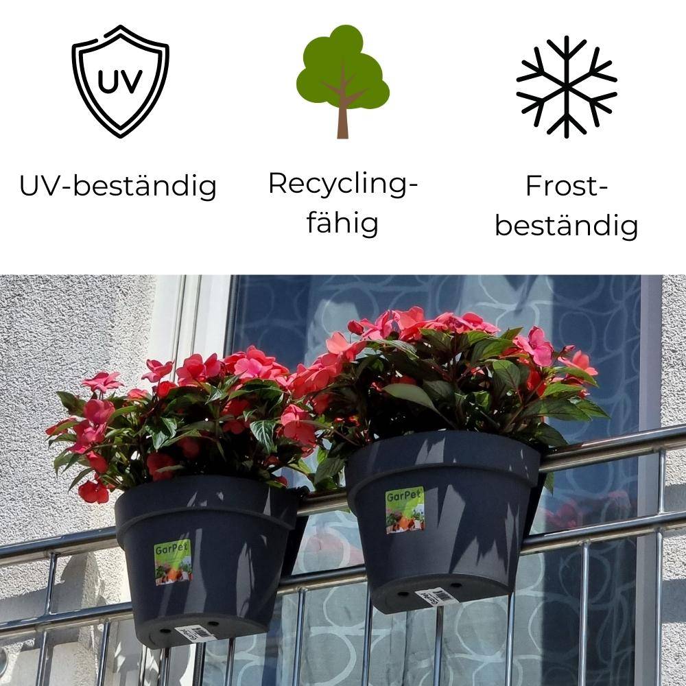 Geländertopf Balkon mit Wasserspeicher Blumentopf Zaun Blumenkasten Geländer Geländerkasten Balkontopf Balkonkasten Anthrazit