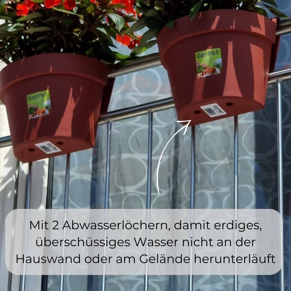 Geländertopf Balkon mit Wasserspeicher Blumentopf Zaun Blumenkasten Geländer Geländerkasten Balkontopf Balkonkasten Anthrazit