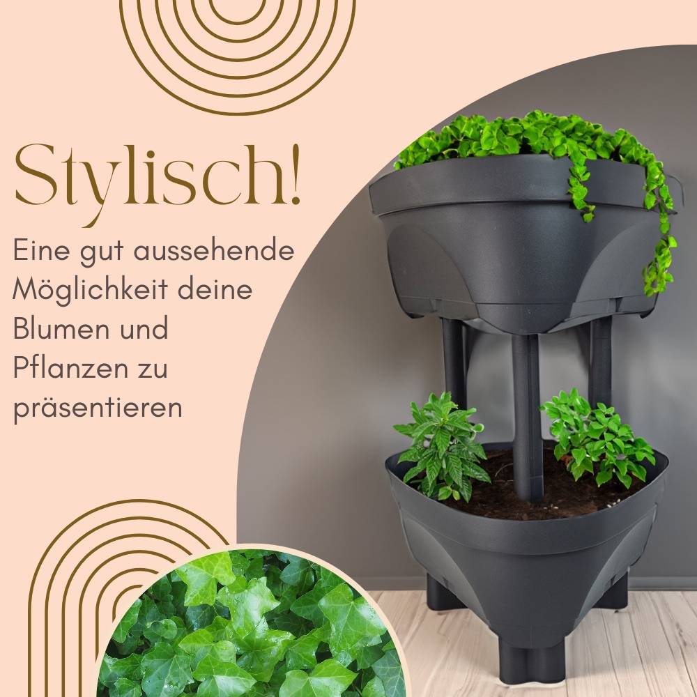 Blumentopf groß draußen Erdbeertopf Pflanzturm Blumentopf hoch Pflanzsäule Kräutertopf Balkon Pflanzkübel anthrazit Kräuterturm Pflanztopf Outdo