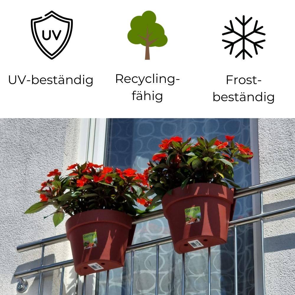 Geländertopf Balkon mit Wasserspeicher Blumentopf Zaun Blumenkasten Geländer Geländerkasten Balkontopf Balkonkasten Terracotta