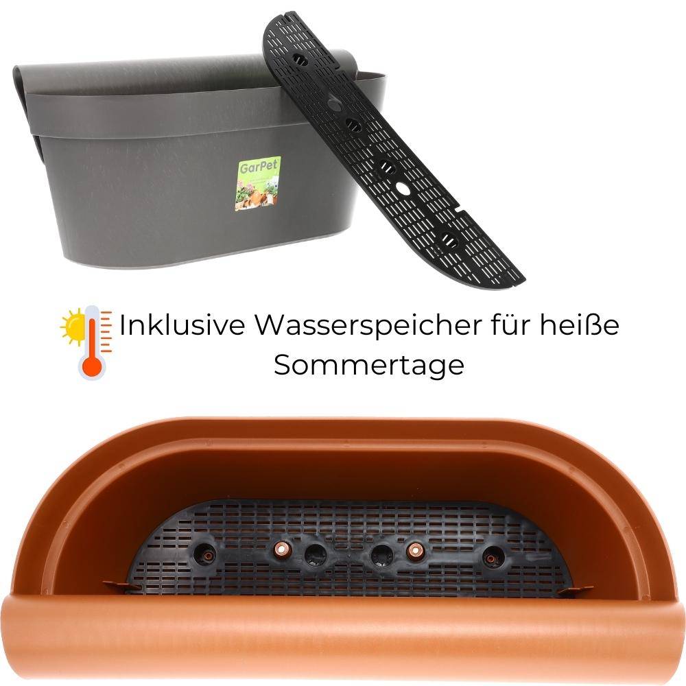 Geländerkasten Balkon mit Wasserspeicher Blumentopf Zaun Blumenkasten Geländer Balkontopf Balkonkasten Terracotta