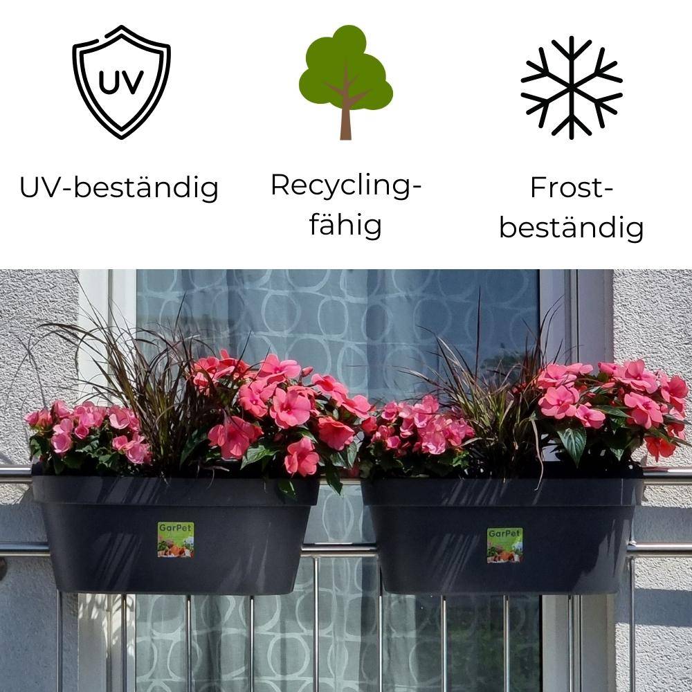 Geländerkasten Balkon mit Wasserspeicher Blumentopf Zaun Blumenkasten Geländer Balkontopf Balkonkasten Terracotta