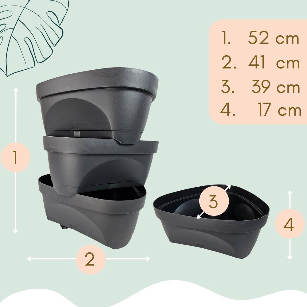 Erdbeertopf Pflanzturm Blumentopf Hoch Pflanzsäule Kräutertopf Balkon Pflanzkübel Anthrazit Kräuterturm Pflanztopf Outdoor Säulentopf SET 3 Ebene