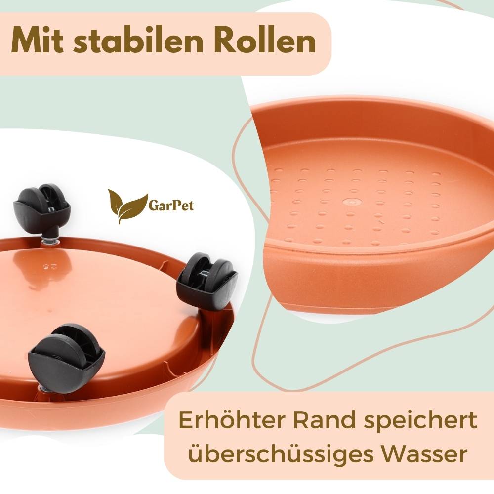 Pflanzenroller rund Rollbrett Pflanzen Blumentopf Untersetzer mit Rollen Blumenroller Pflanzenrolle Rolluntersetzer Wetterfest 30 cm