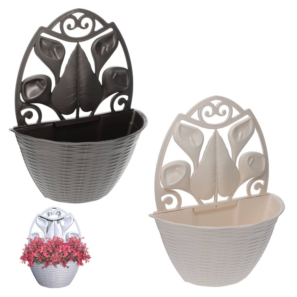 Blumentopf Wand Blumentopf Wandmontage Wandblumentopf Wandvasen für Pflanzen Wandhalterung Wandtopf Wandgefäß Rattan Optik anthrazit