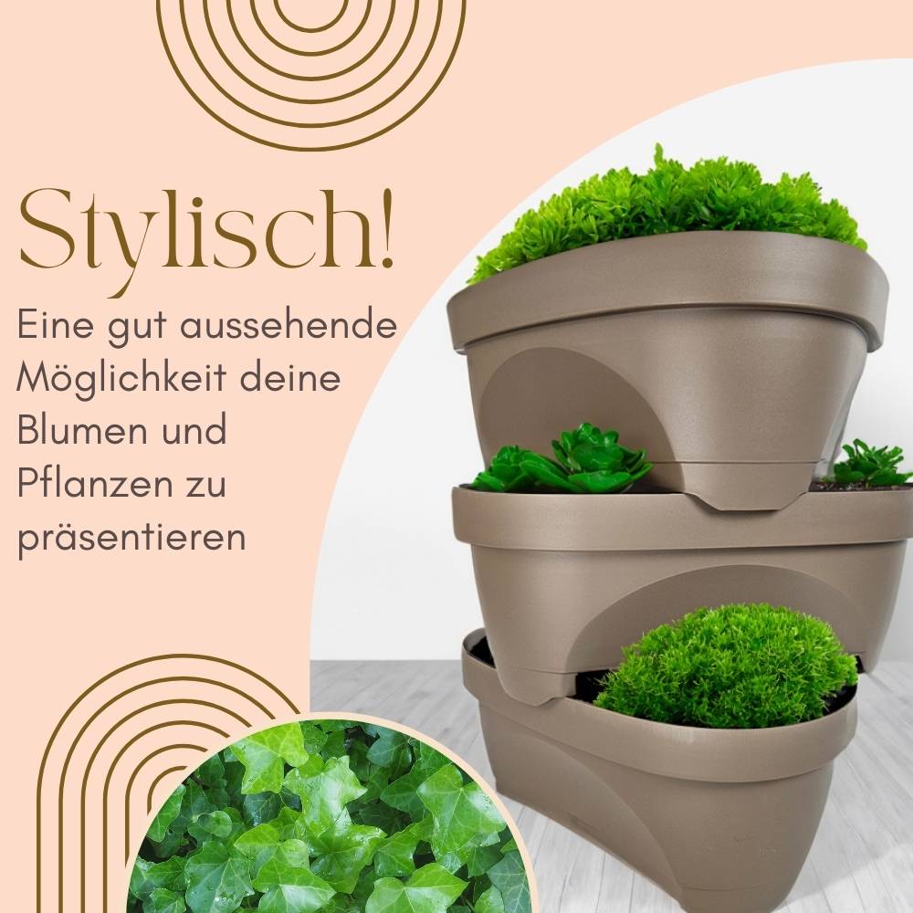 Erdbeertopf Pflanzturm Blumentopf Hoch Pflanzsäule Kräutertopf Balkon Pflanzkübel Kräuterturm Pflanztopf Outdoor Säulentopf SET 3 Ebenen Roller