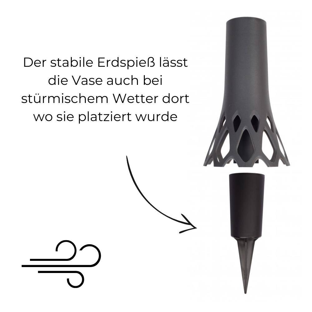 Grabvase Roseta mit Erdspieß anthrazit 1 L