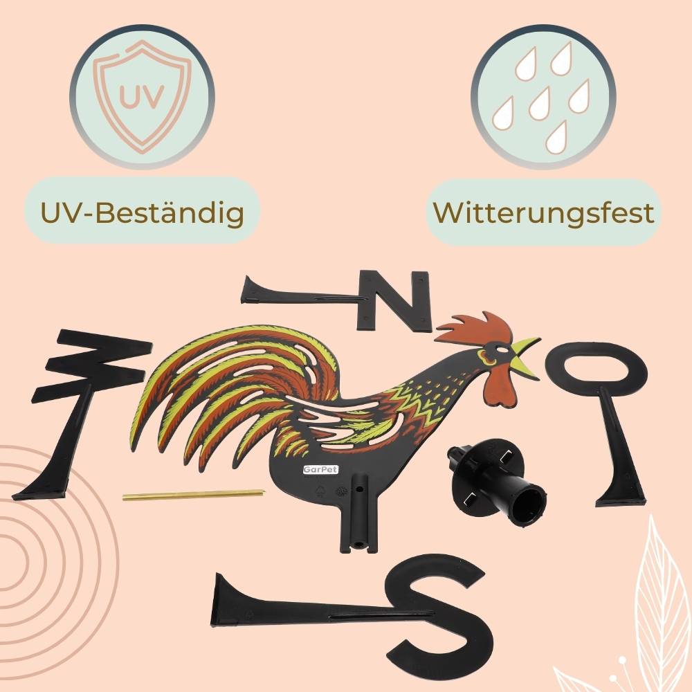 Wetterhahn für Garten Balkon Wetterfahne Windrichtungsanzeiger Windspiel Windfahne 44 x 42 cm Geräuschlos