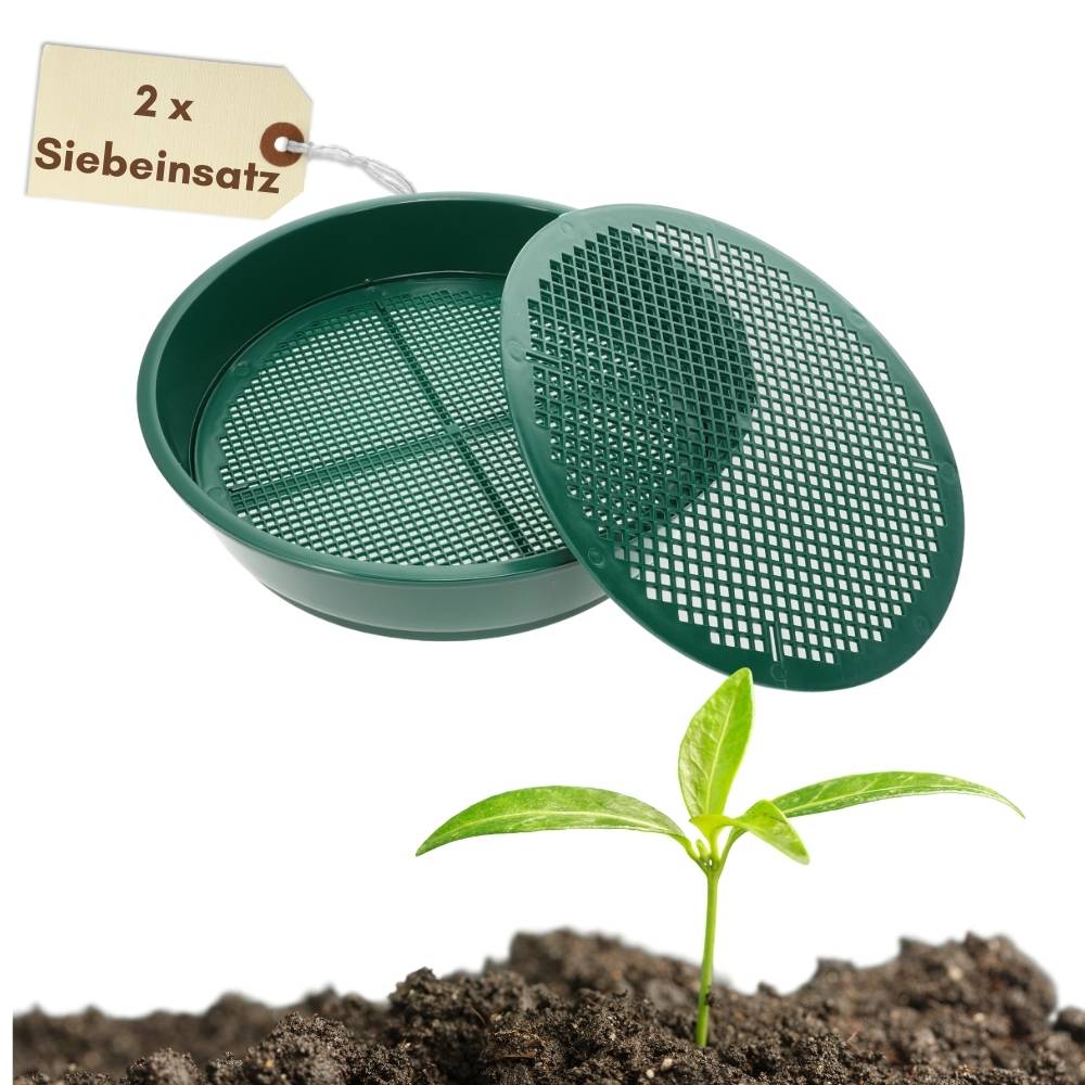 Gartensieb Erde Erdsieb für Garten rund mit 2 Siebeinsätzen fein Rüttelsieb Sandsieb Sieb Garten 4 und 6 mm Ø 38 cm