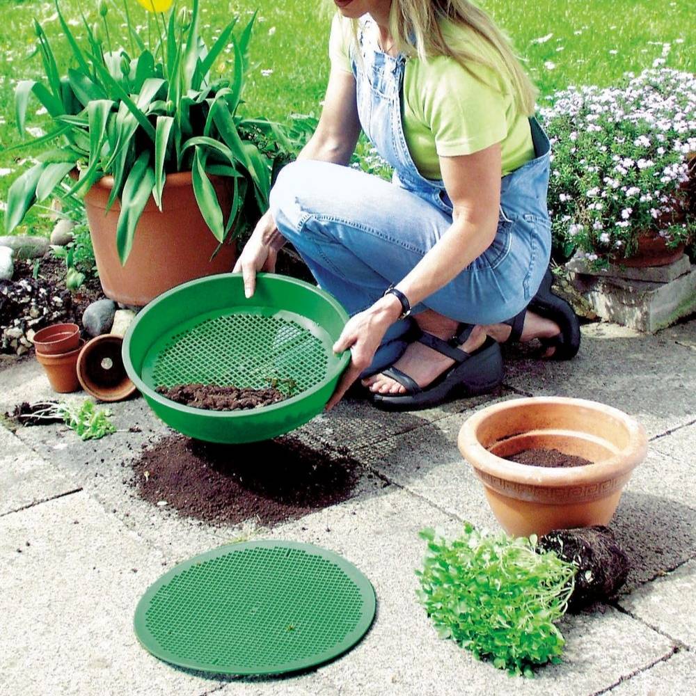 Gartensieb Erde Erdsieb für Garten rund mit 2 Siebeinsätzen fein Rüttelsieb Sandsieb Sieb Garten 4 und 6 mm Ø 38 cm