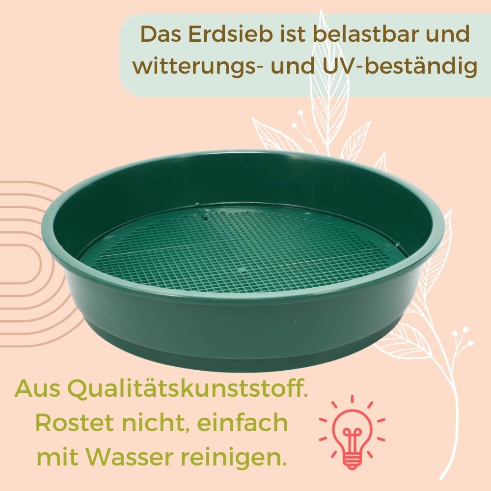 Gartensieb Erde Erdsieb für Garten rund mit 2 Siebeinsätzen fein Rüttelsieb Sandsieb Sieb Garten 4 und 6 mm Ø 38 cm