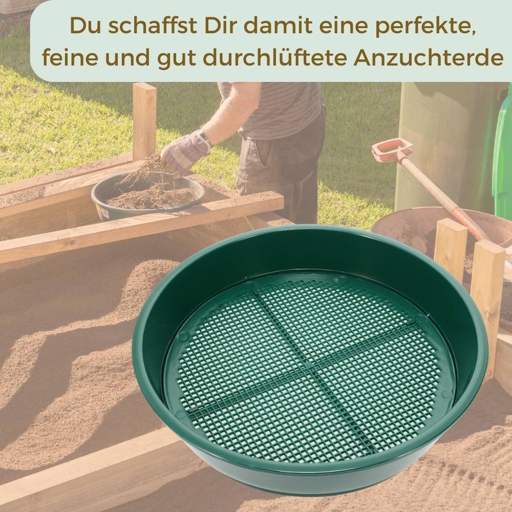 Gartensieb Erde Erdsieb für Garten rund mit 2 Siebeinsätzen fein Rüttelsieb Sandsieb Sieb Garten 4 und 6 mm Ø 38 cm
