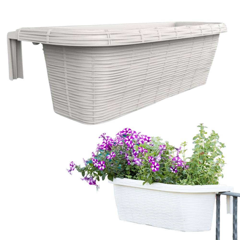 Balkonkasten Rattan Optik für Geländer weiß