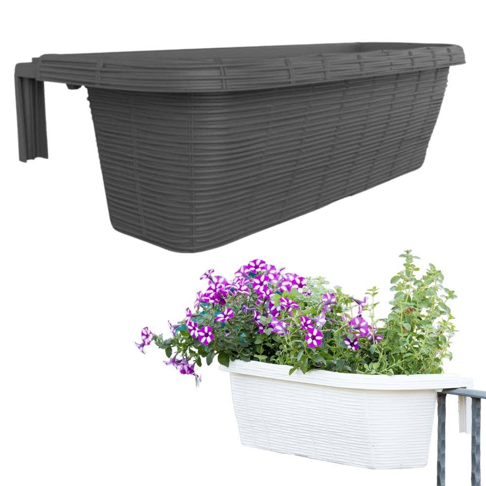 Balkonkasten Rattan Optik für Geländer anthrazit