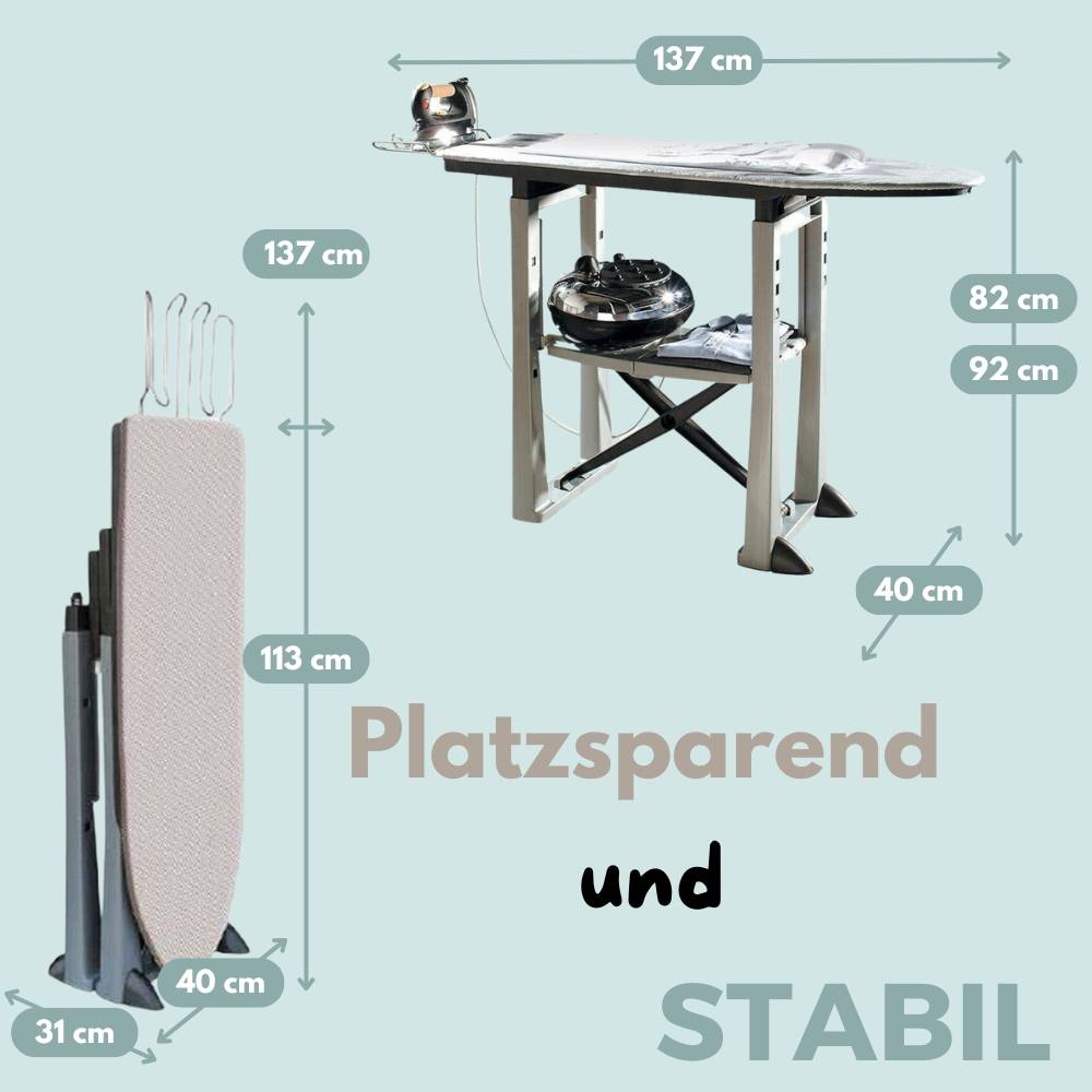 XXL Bügelbrett mit Bügelablage 40 cm Breit Klappbares Bügelbrett Bügeltisch Bügelstation groß verstellbar Bügelbrett für Dampfbügelstation