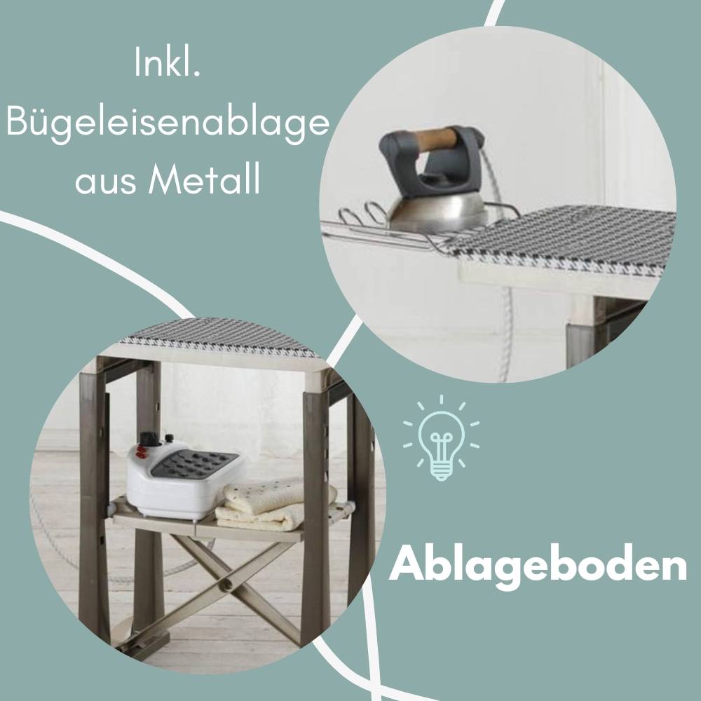 XXL Bügelbrett mit Bügelablage 40 cm Breit Klappbares Bügelbrett Bügeltisch Bügelstation groß verstellbar Bügelbrett für Dampfbügelstation