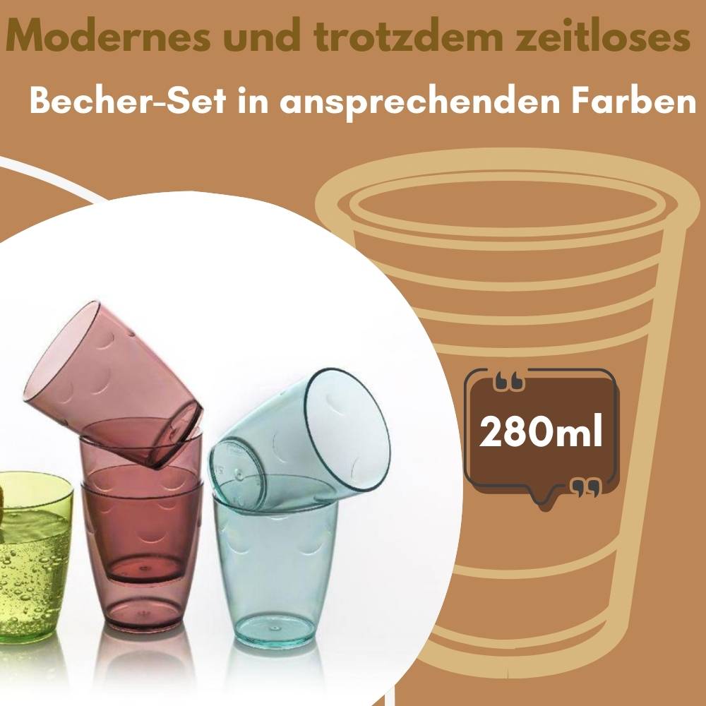 Trinkgläser Set 8er Wassergläser Set Plastik 280 ml Acrylglas Becher Bunte Gläserset Camping Gläser Kunststoff Trinkgläser Kinder