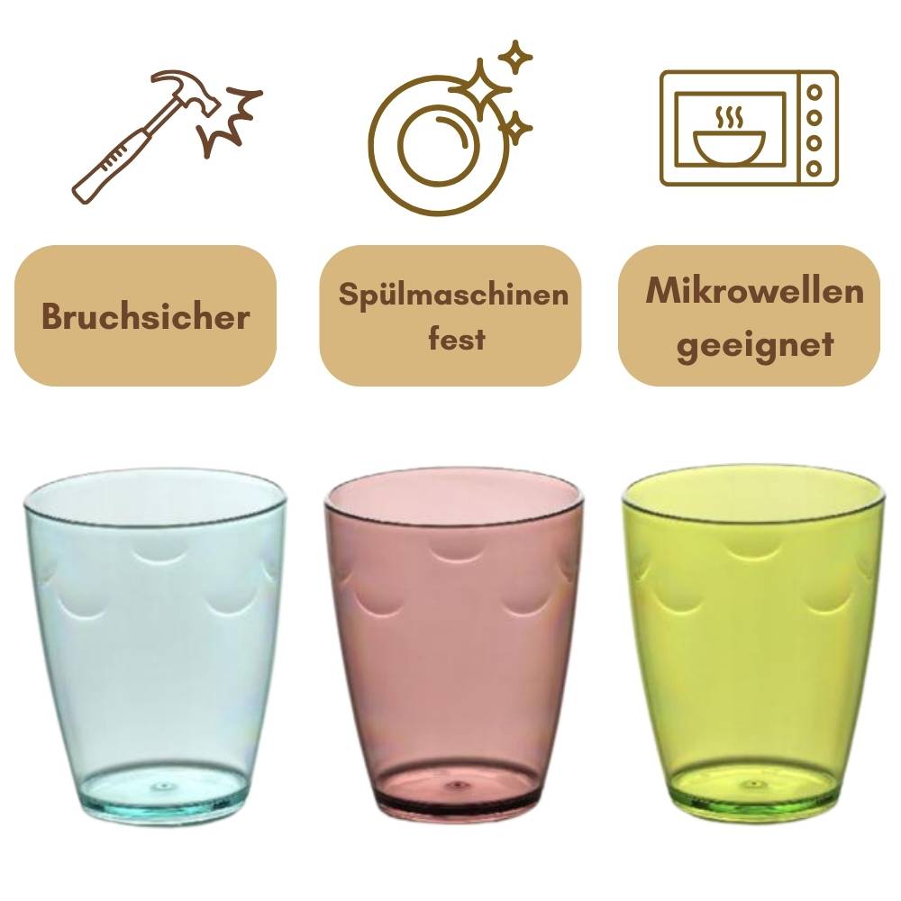 Trinkgläser Set 8er Wassergläser Set Plastik 280 ml Acrylglas Becher Bunte Gläserset Camping Gläser Kunststoff Trinkgläser Kinder