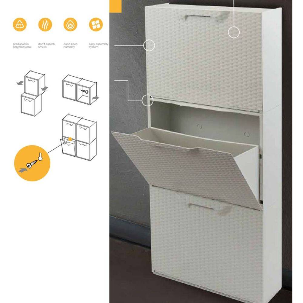 Schuhkipper Rattan Design weiß Erweiterbar Flur Schuh Kommode Regal System