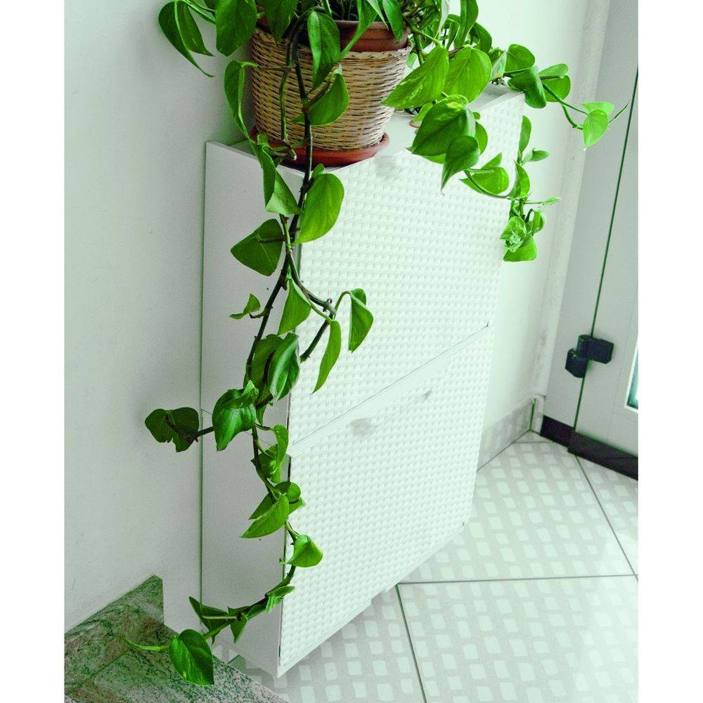 Schuhkipper Rattan Design weiß Erweiterbar Flur Schuh Kommode Regal System