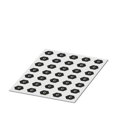 Eine Rolle weißer Klebeetiketten mit Abständen zwischen jedem Etikett, die sich teilweise abwickelt.