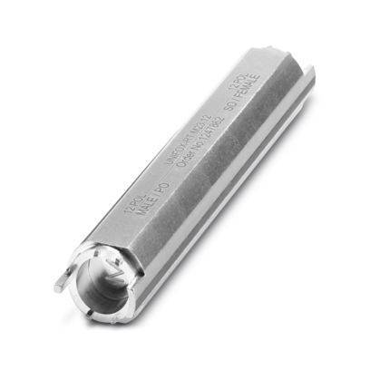 Ein kleines, rechteckiges metallisches elektronisches Bauteil mit mehreren Löchern auf der Oberseite, das als SFP-Modulgehäuse (Small Form-factor Pluggable) verwendet wird.