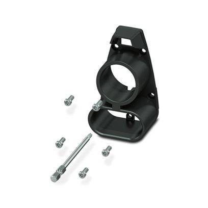 Ein blaues Phoenix Contact elektronisches Modulgehäuse mit einer Befestigungsklammer an der Basis, entworfen für die sichere Montage in elektrischen Systemen.