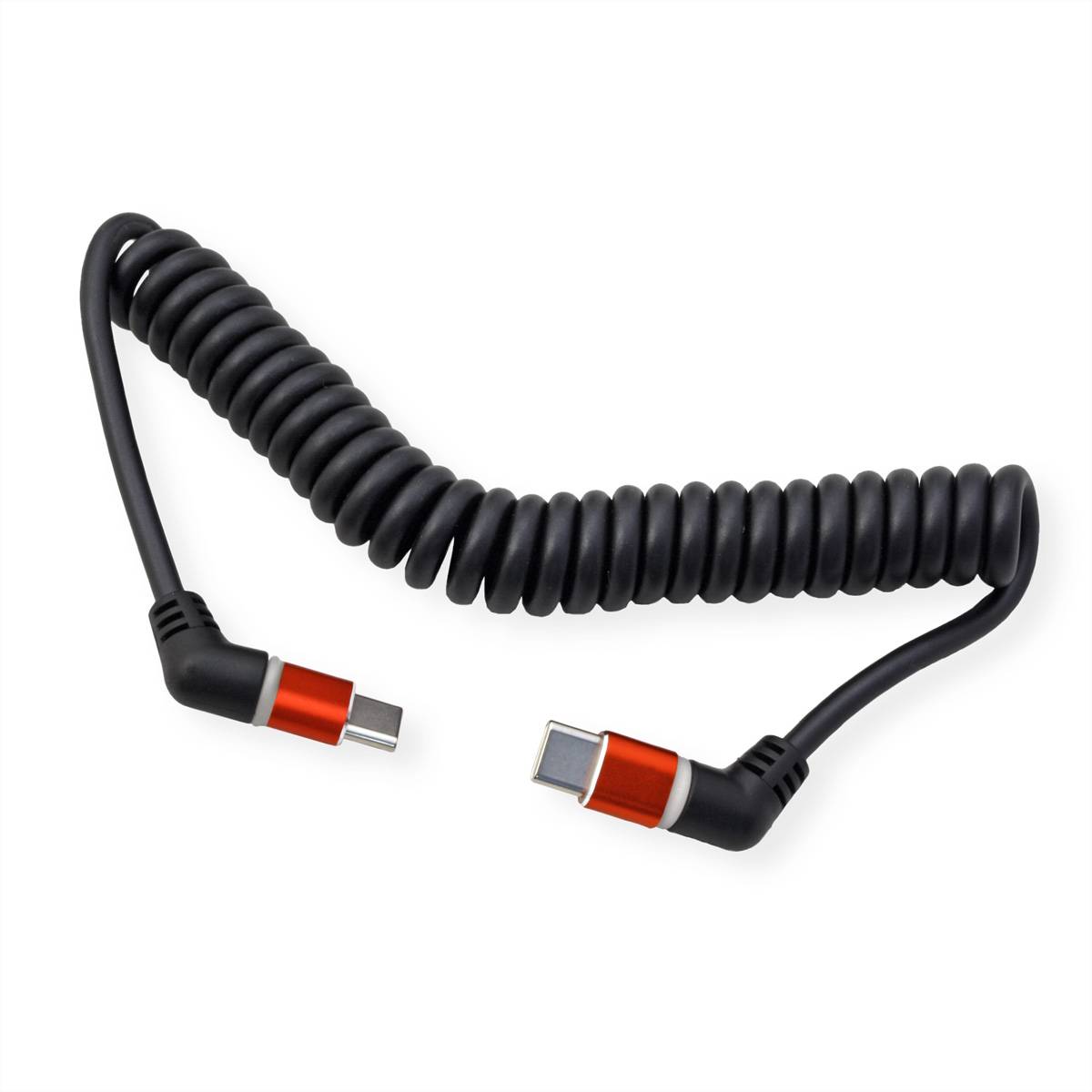ROLINE USB 2.0 Kabel, Typ C - C, ST/ST, 360° Rotation, 60W, Spiralkabel, schwarz / rot, 1,5 m
