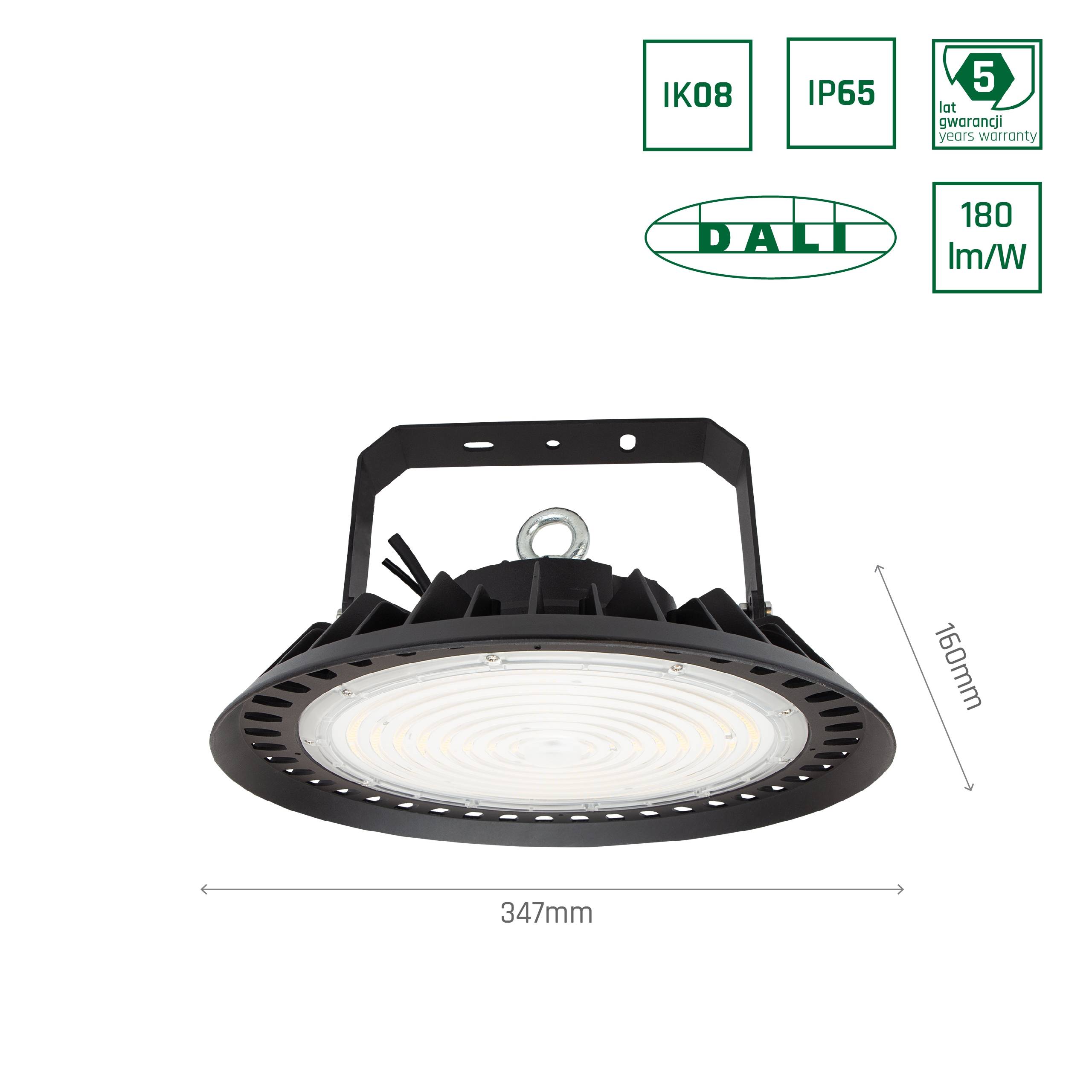 Spectrum LED PLATEO 3 HIGH BAY 200W Hallenleuchte 36000lm schwarz 90° 230V IP65 IK08 Neutralweiß 4000K DALI