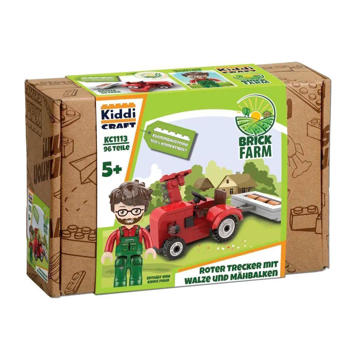 KIC01113 - Kiddicraft Roter Trecker mit Walze und Mähbalken