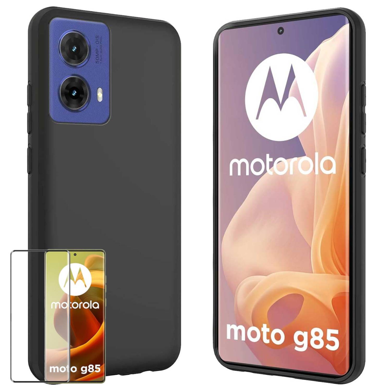 Für Motorola Moto G85 5G Silikon TPU Case Schwarz + Curved H9 Glas Folie Handy Hülle Schutz