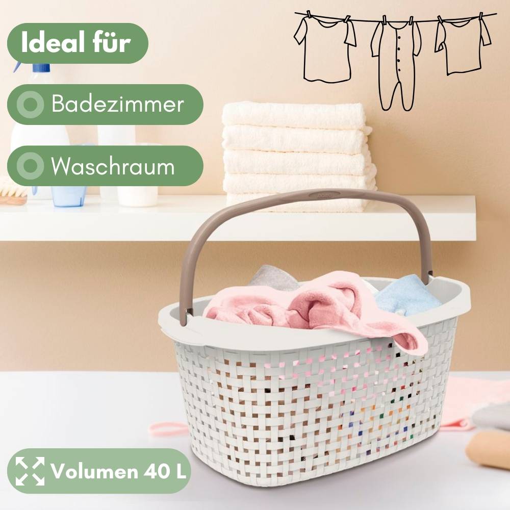Wäschekorb mit Henkel 40 L Wäschewanne mit Henkel geflochten Wäsche Korb Wäschebox Wanne Wäschesammler Modern Rattan Optik Waschkorb