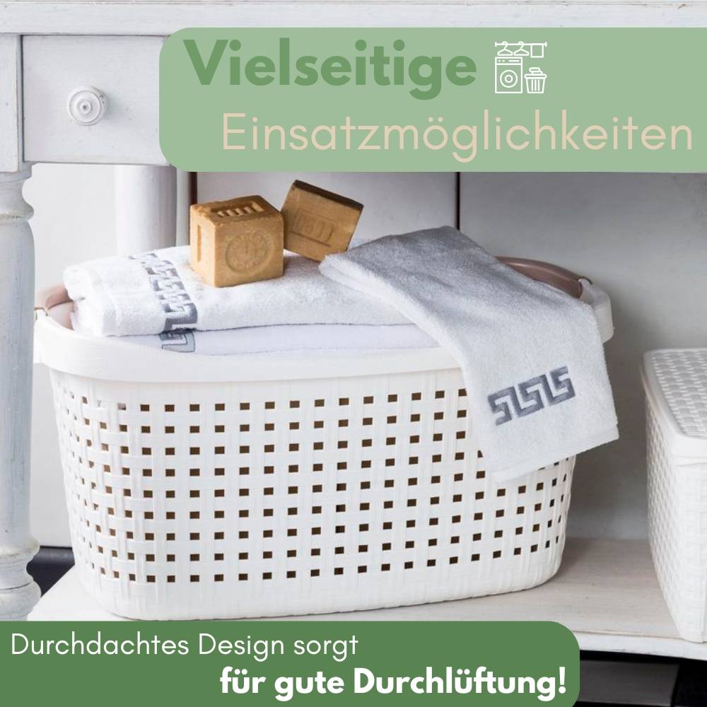 Wäschekorb mit Henkel 40 L Wäschewanne mit Henkel geflochten Wäsche Korb Wäschebox Wanne Wäschesammler Modern Rattan Optik Waschkorb
