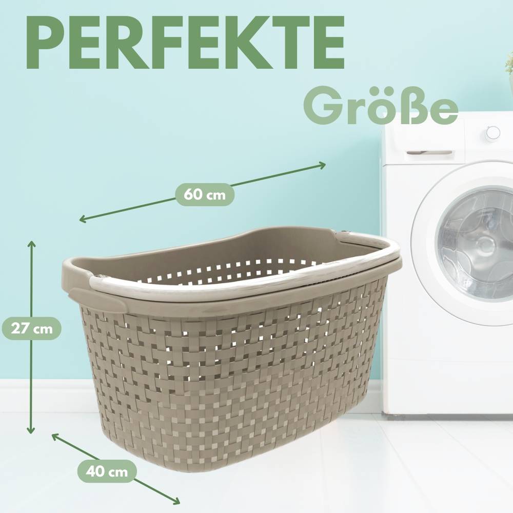 Wäschekorb mit Henkel 40 L Wäschewanne mit Henkel geflochten Wäsche Korb Wäschebox Wanne Wäschesammler Modern Rattan Optik Waschkorb