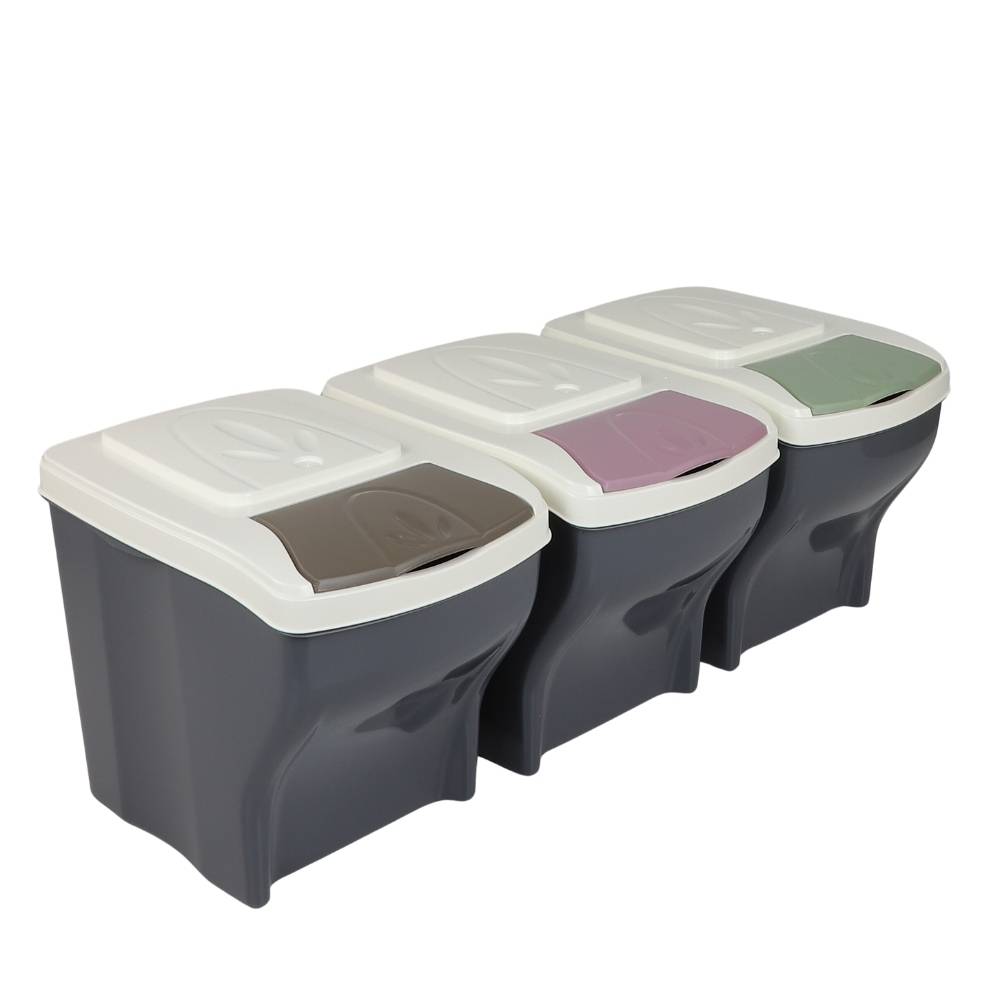 Mülltrennsystem Küche 3 Fach Freistehend Stapelbar Küche Schrank 60er Unterschrank 3 x 20 L Mülleimer Abfalleimer Mülltrenner Müllsortierer