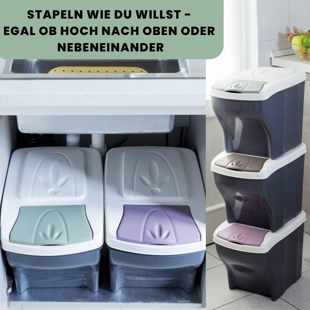 Mülltrennsystem Küche 3 Fach Freistehend Stapelbar Küche Schrank 60er Unterschrank 3 x 20 L Mülleimer Abfalleimer Mülltrenner Müllsortierer