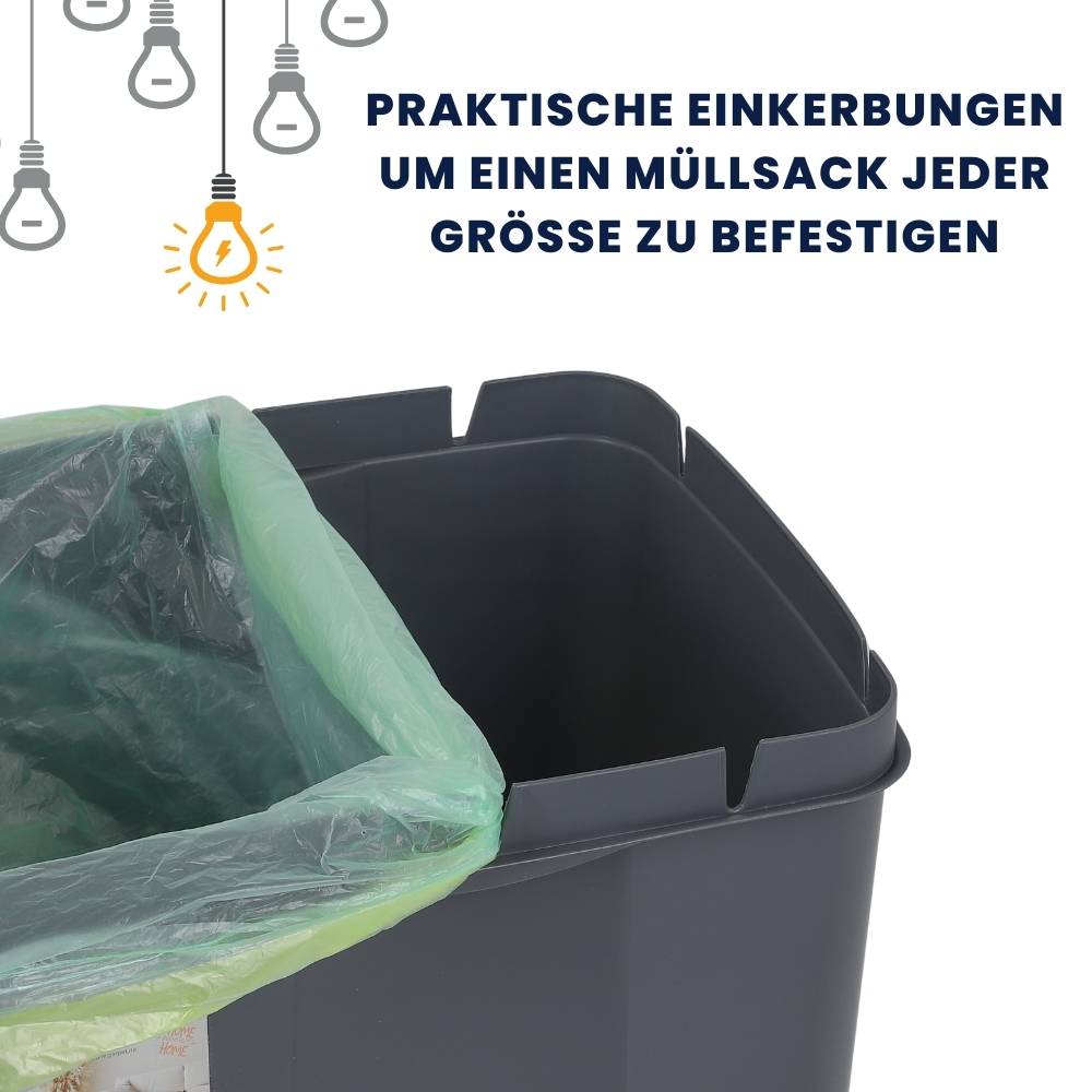 Mülltrennsystem Küche 3 Fach Freistehend Stapelbar Küche Schrank 60er Unterschrank 3 x 20 L Mülleimer Abfalleimer Mülltrenner Müllsortierer