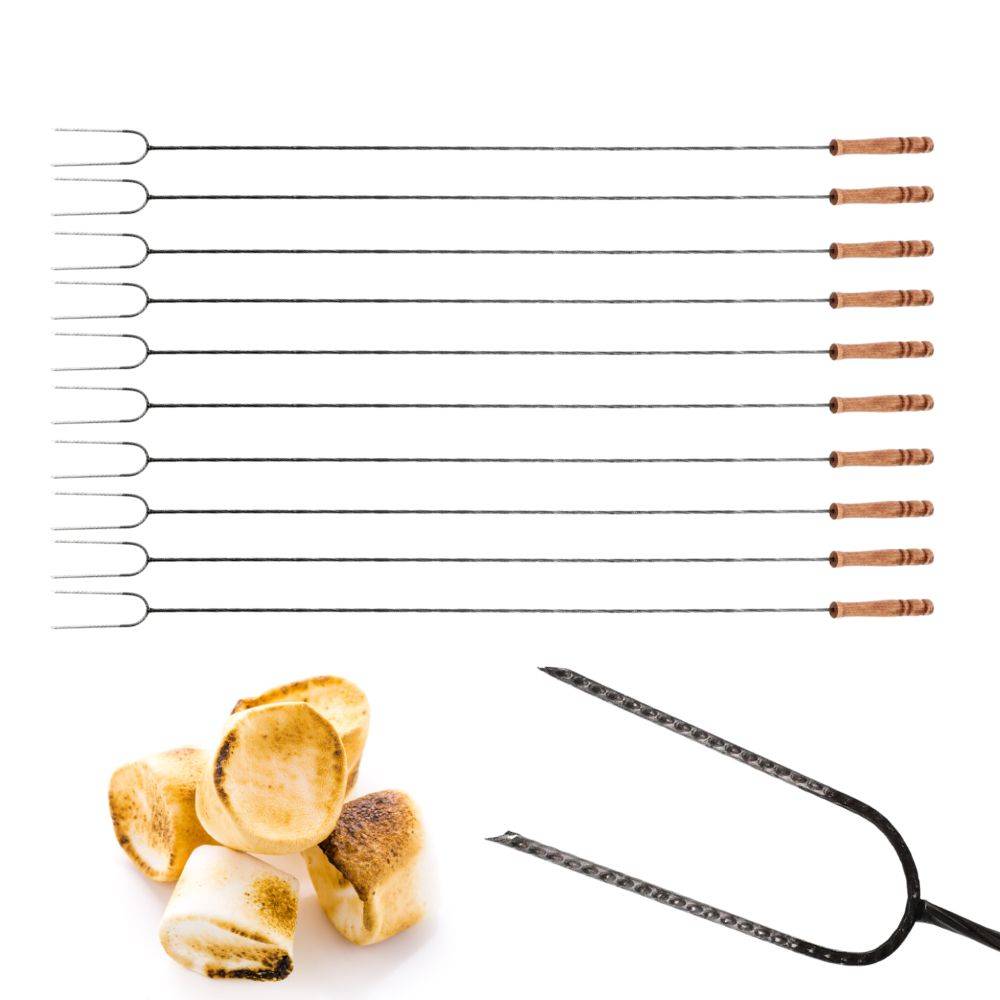 Grillspieß Lagerfeuer 100cm lang 10 Stück im Set Lagerfeuerspieße Wurstspieße extra langer BBQ Spieß für Feuerschale Holzgriff Grillgut Brot Mar