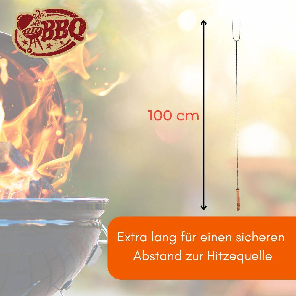 Grillspieß Lagerfeuer 100cm lang 10 Stück im Set Lagerfeuerspieße Wurstspieße extra langer BBQ Spieß für Feuerschale Holzgriff Grillgut Brot Mar
