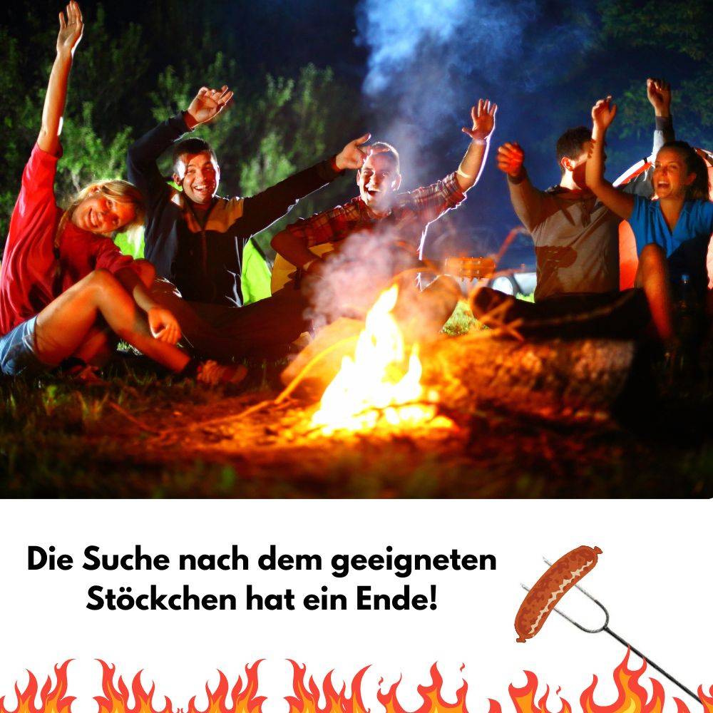 Grillspieß Lagerfeuer 100cm lang 10 Stück im Set Lagerfeuerspieße Wurstspieße extra langer BBQ Spieß für Feuerschale Holzgriff Grillgut Brot Mar