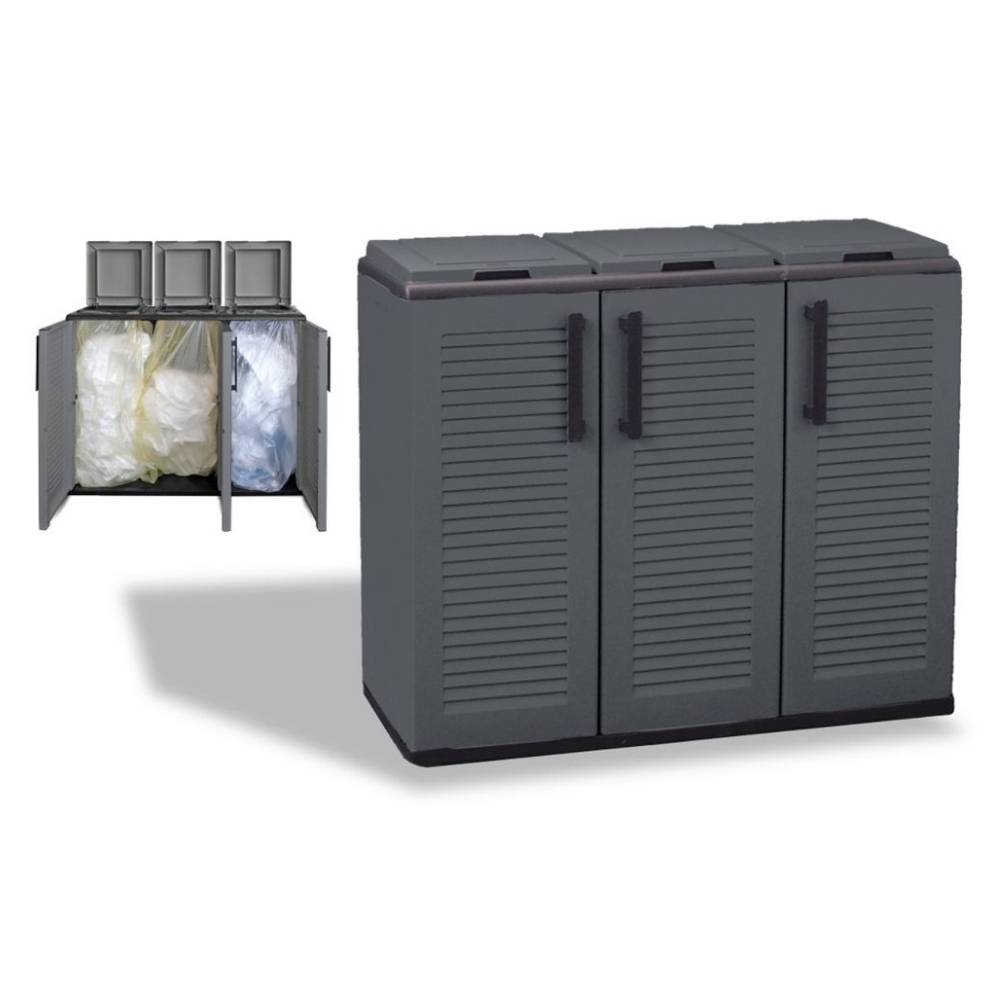 3-Fach Mülltrennsystem Garten Schrank Müllbox Trennsystem Müll Abfall Sack Eimer