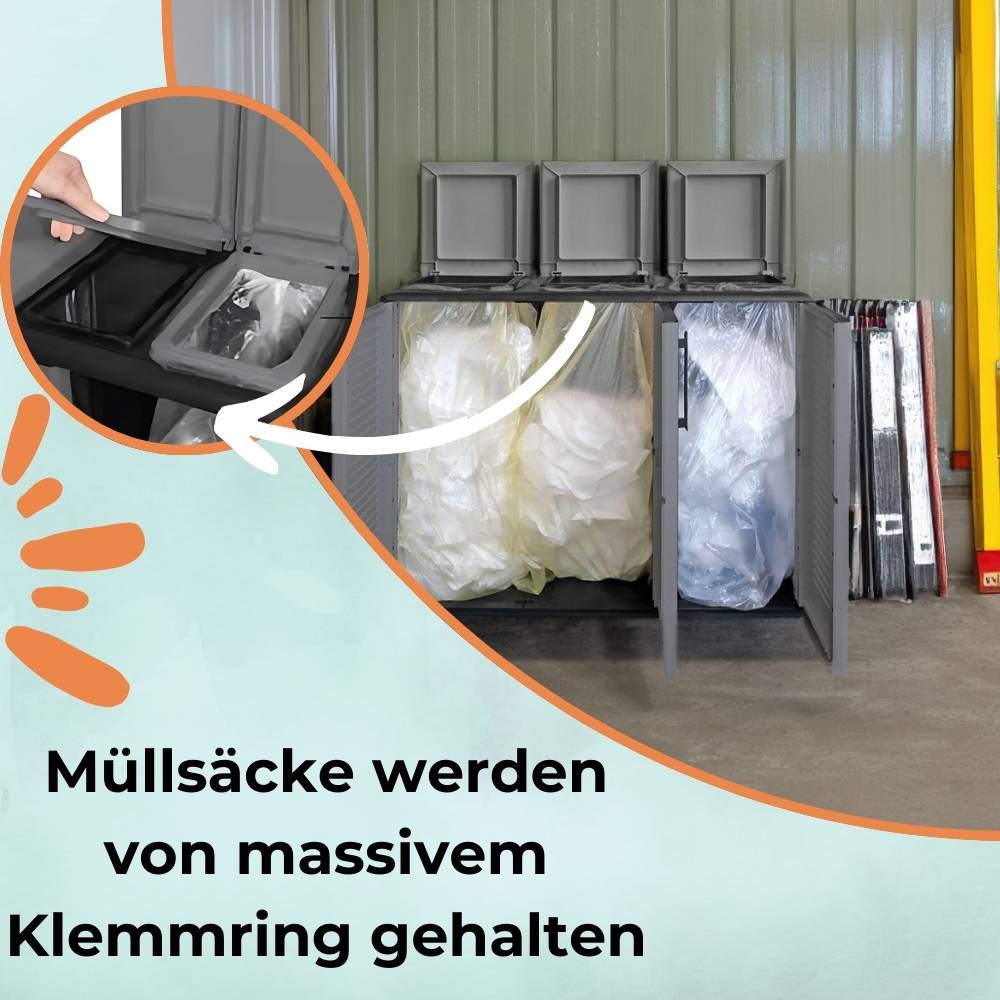 3-Fach Mülltrennsystem Garten Schrank Müllbox Trennsystem Müll Abfall Sack Eimer