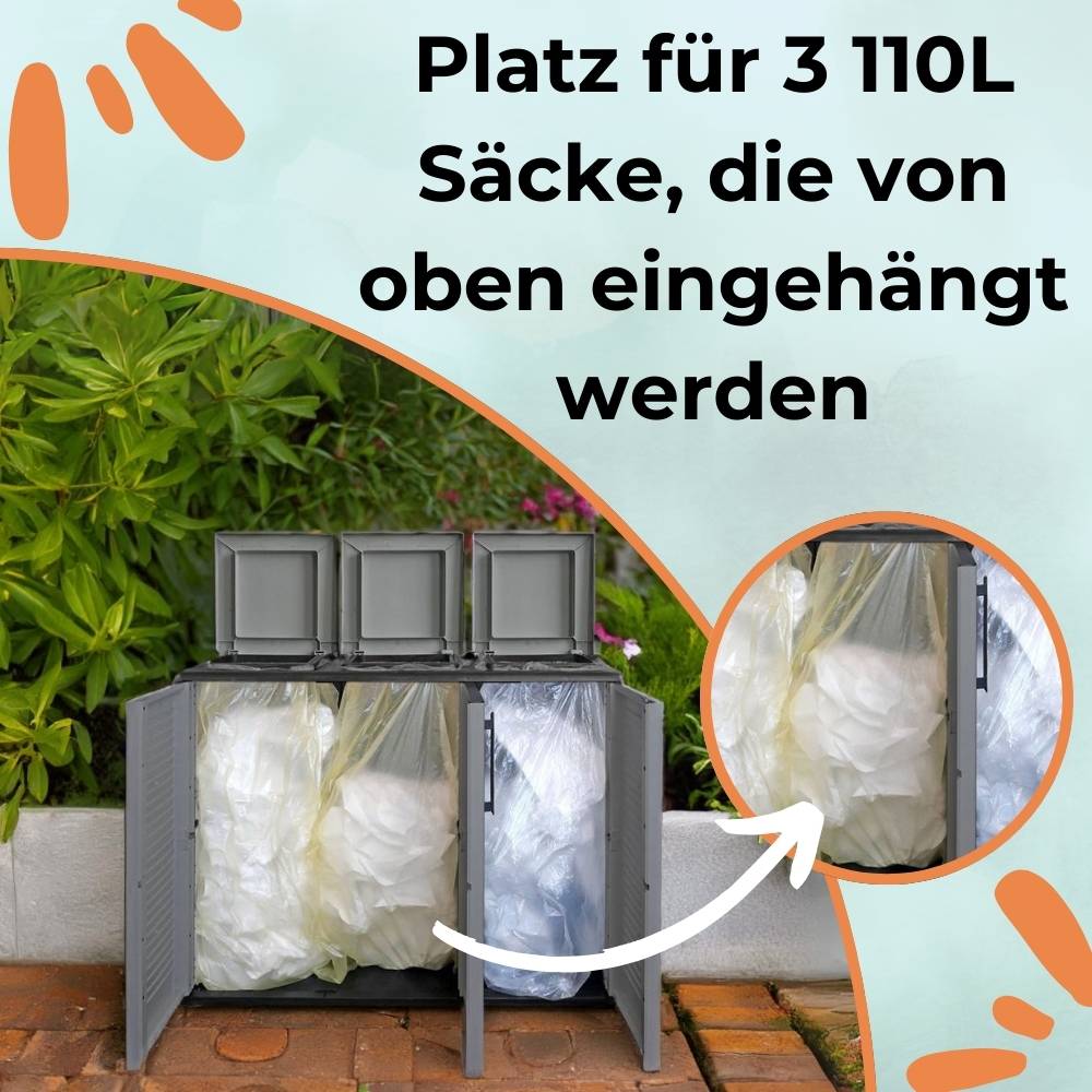 3-Fach Mülltrennsystem Garten Schrank Müllbox Trennsystem Müll Abfall Sack Eimer