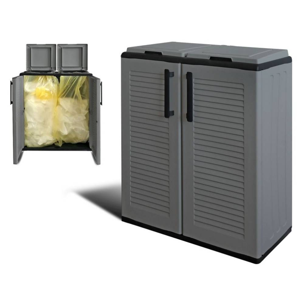2-Fach Mülltrennsystem Garten Schrank Müllbox Trennsystem Müll Abfall Sack Eimer