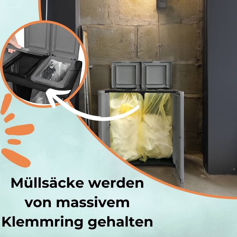 2-Fach Mülltrennsystem Garten Schrank Müllbox Trennsystem Müll Abfall Sack Eimer