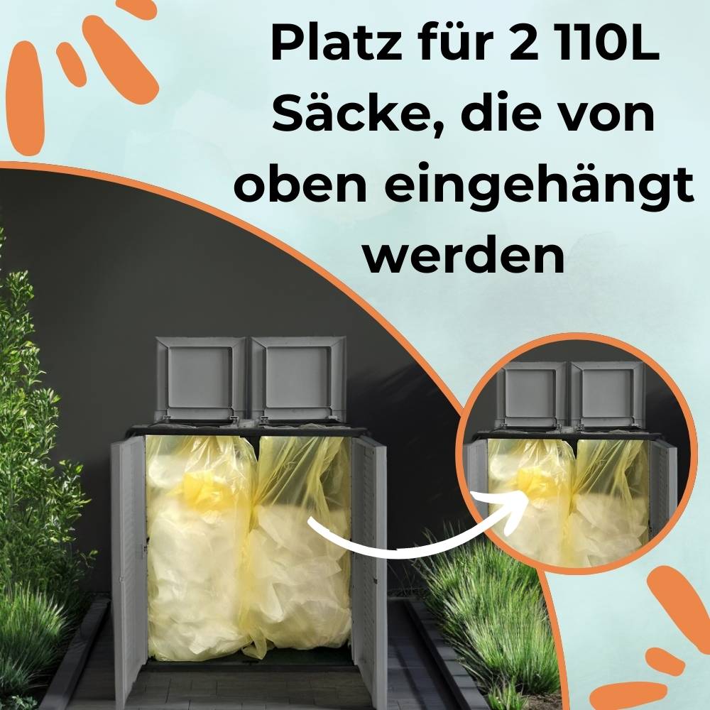 2-Fach Mülltrennsystem Garten Schrank Müllbox Trennsystem Müll Abfall Sack Eimer